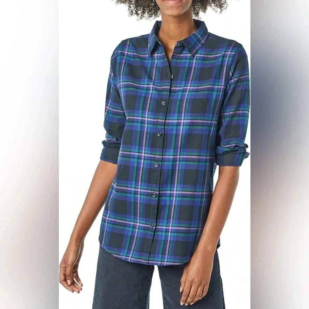 Amazon Essentials Classic-Fit Long-Sleeve Lightweight Plaid Flannel Shirt
